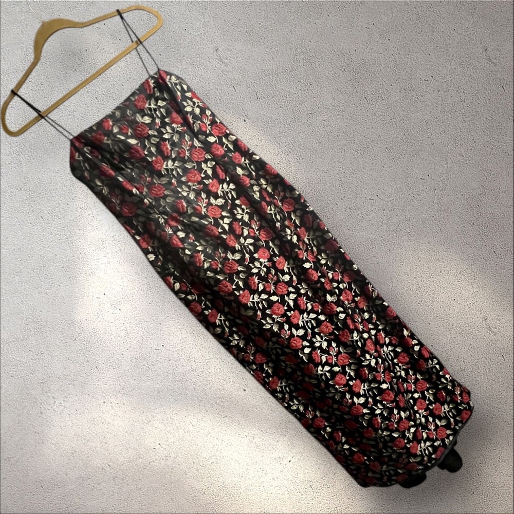 Jessica McClintock Gunne Sax Vintage Gown Black Red Roses with Back Bustle - Picture 8 of 17
